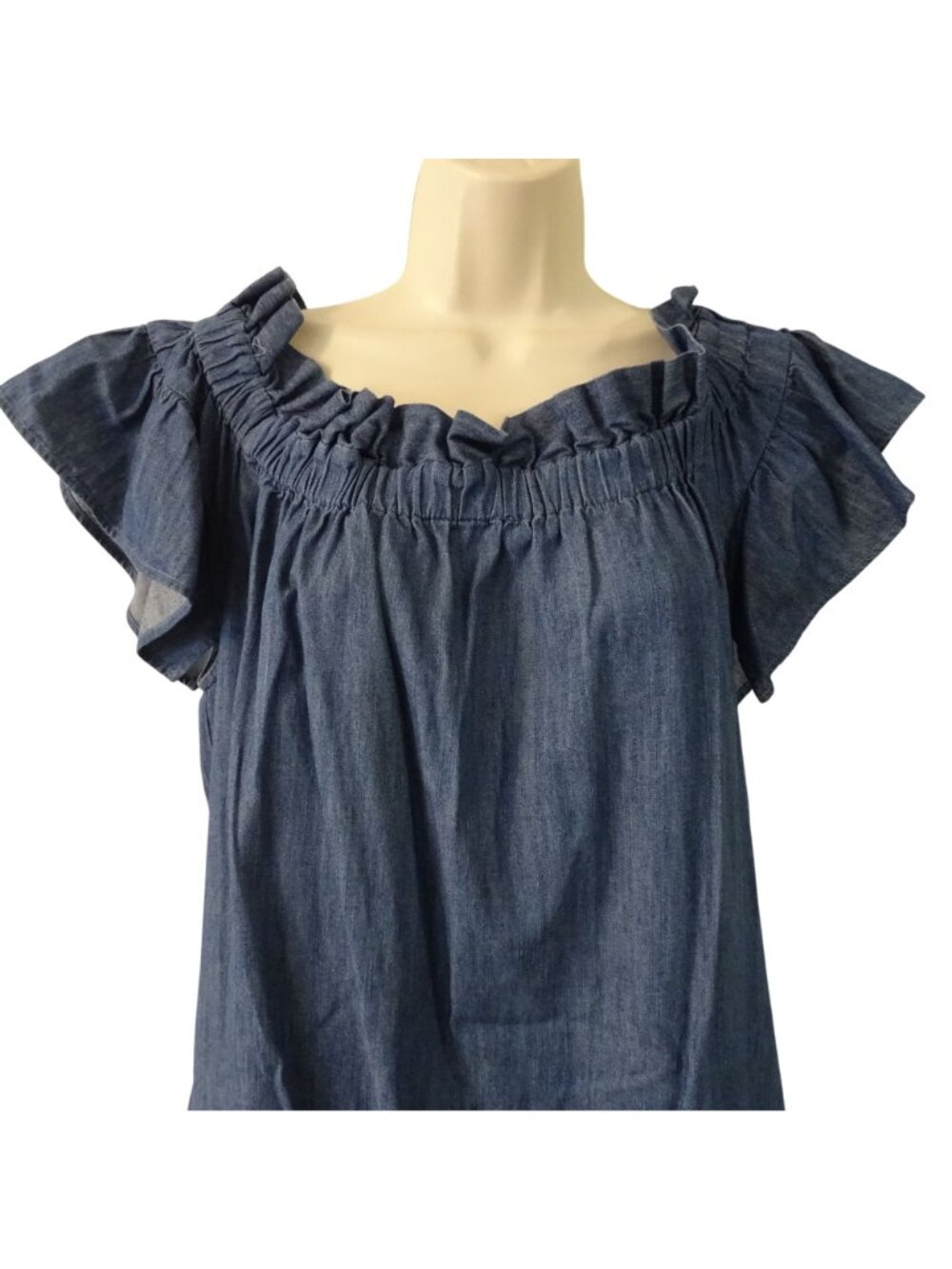 Corey Lynn Calter Women Blue Off Shoulder A-line Dress Size M Chambray Denim - Picture 2 of 8